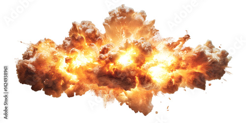 Explosive Blast Illustration with Fiery Orange and Yellow Elements Isolated on Black