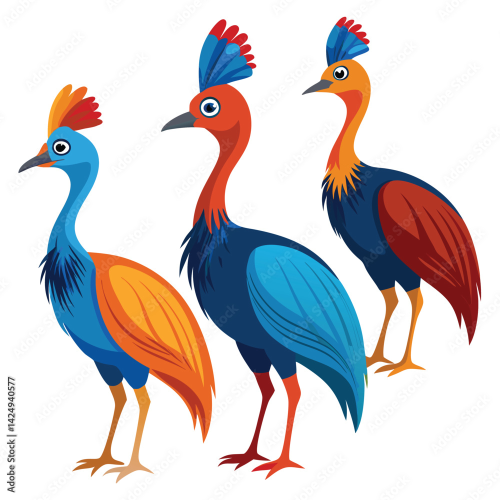 Obraz premium Cassowary birds set shilhotee vector isolated on white background