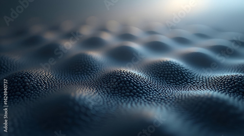 High-contrast 3D abstract surface of raised hexagonal nodes in a wave pattern, with soft lighting and rich blue tones, evoking futuristic depth, tactility, and modern design.