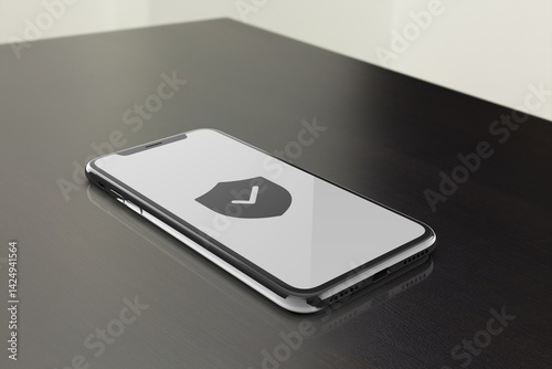 smartphone displaying a security shield icon on its screen, representing digital protection, privacy, and secure mobile usage. Ideal for cybersecurity visuals, secure app interfaces