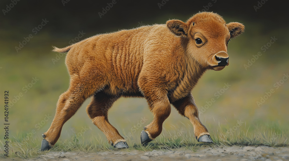 Fototapeta premium Baby Bison Running Wild