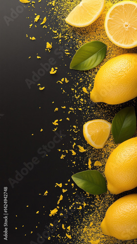 Wallpaper Mural A close up of a bunch of lemons with a black background. The lemons are sliced and arranged in a way that they look like they are on a table. The background is dark Torontodigital.ca