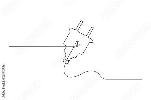 Continuous one line drawing of Electric plug in. Single line drawing illustration of Electrical plug. Go green energy concept vector art. Doodle line illustration.