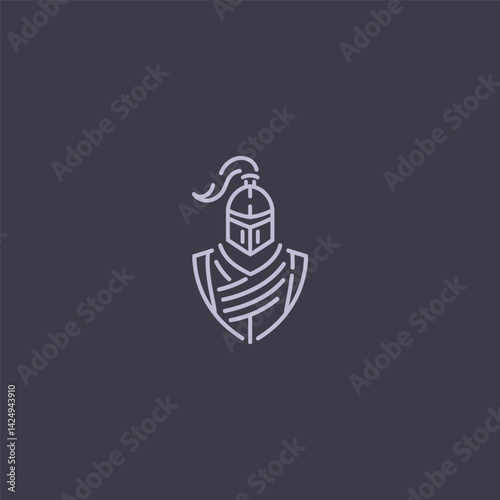 Minimalist Knight Line Art Logo – Brave knight in armor in elegant line art form.