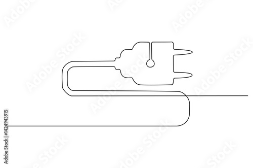 Continuous one line drawing of Electric plug in. Single line drawing illustration of Electrical plug. Go green energy concept vector art. Doodle line illustration.