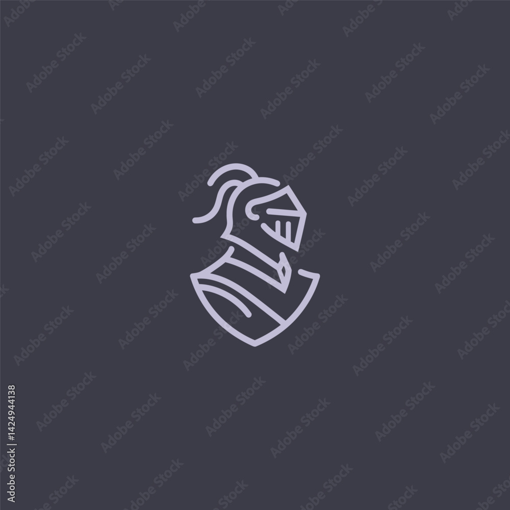 Fototapeta premium Minimalist Knight Line Art Logo – Brave knight in armor in elegant line art form.