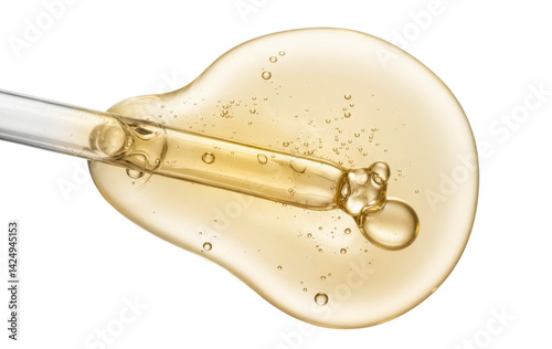 golden serum droplet with pipette on white background