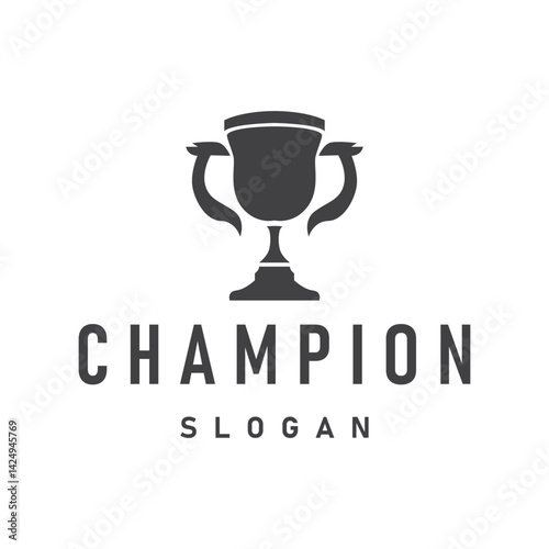 simple championship design with trophy logo victory cup concept vintage simple minimalist modern elegant symbol illustration victory template and brand