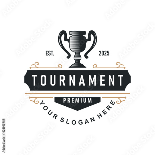 simple championship design with trophy logo victory cup concept vintage simple minimalist modern elegant symbol illustration victory template and brand