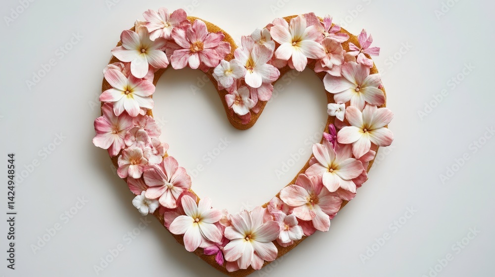 Obraz premium Heart-Shaped Floral Arrangement on White Background