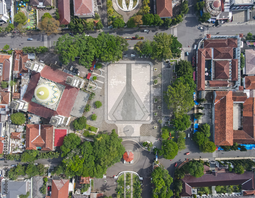 Garut City Square seen from above, a public open space where the people of Garut gather and carry out social activities, nearby is the regent's office and the grand mosque.