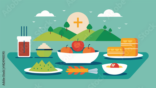 The retreats menu features delicious and nutritious meals specifically designed to fuel and replenish guests after their lowimpact activities.. Vector illustration