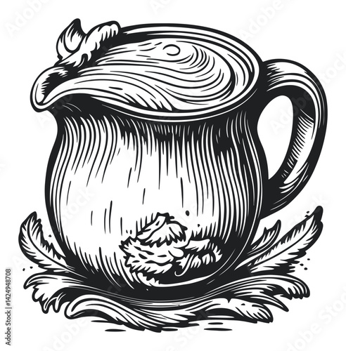 Detailed Black and White Engraving of a Stylish Creamer Pitcher