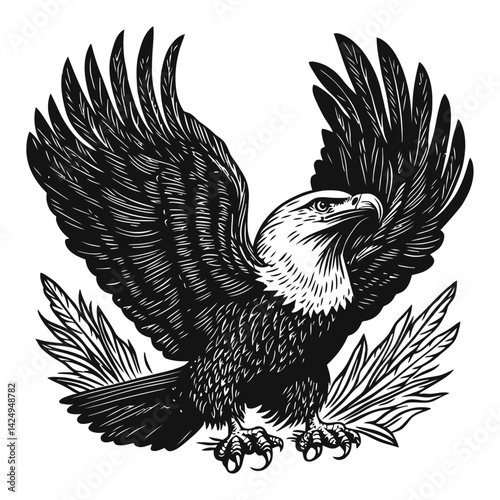Majestic Eagle Engraving Artwork with Detailed Illustrative Style