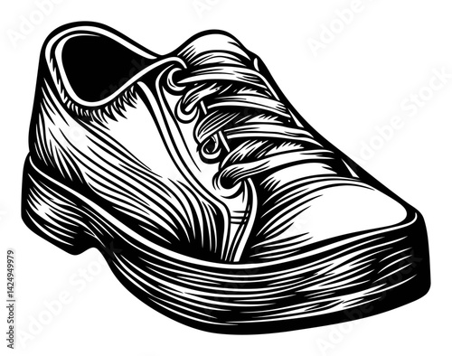 Detailed Engraving of a Classic Sneaker Shoe in Black and White