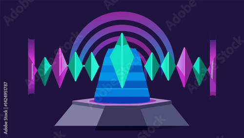 A dynamic sculpture with LED lights that pulse and change color based on the intensity and rhythm of a songs sound waves. Vector illustration