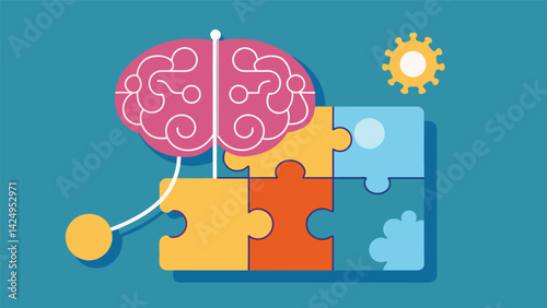 A puzzle box with a single pathway out in the shape of a brain with the missing piece representing ketamine therapy and the completed puzzle.