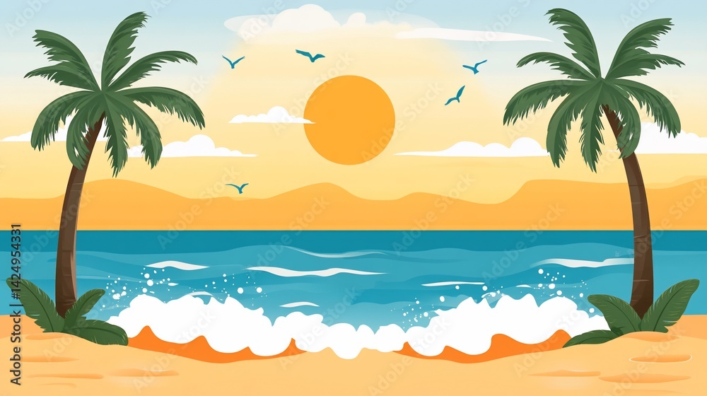 Fototapeta premium Tropical beach sunset scene