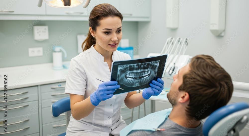 Obraz premium Dentist Examining Panoramic X-Ray of Patient's Jaw