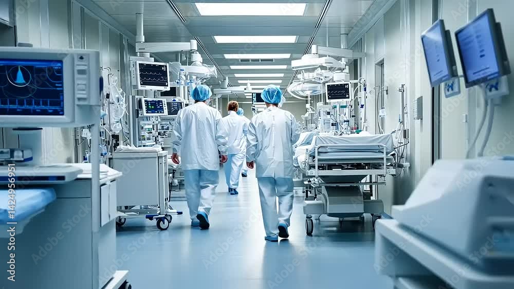 Intensive Care Unit Walkthrough: Medical Staff Navigate Modern Hospital Environment Intensive Care Unit Walkthrough: Medical Staff Navigate Modern Hospital Environment