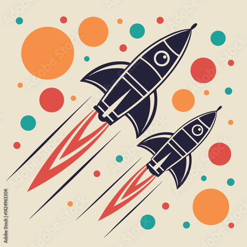 Cute Cartoon Rocket Ship Space Stars T-Shirt Design for Kids & Adults