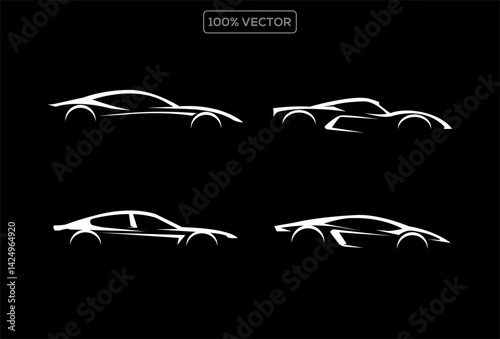 Sports car logo icon set. Motor vehicle dealership emblems. Auto silhouette . Vector illustration.