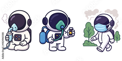Astronaut wearing oxygen mask and jogging outdoors
