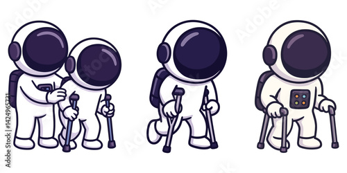 Astronaut helping elderly and guiding blind person