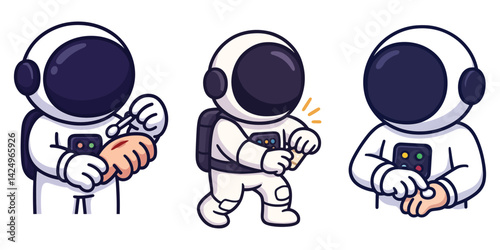 Astronaut feeling wrist pain and using hand wrap