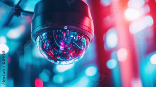 Modern Surveillance Camera on Vibrant Background