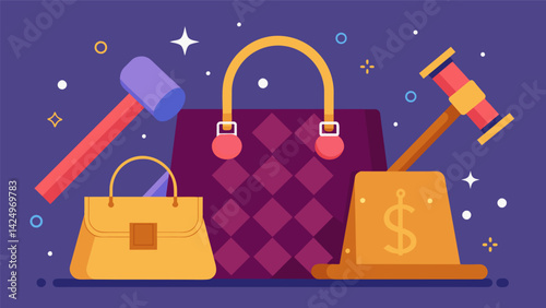 A chance for fashion lovers to own a piece of luxury at a fraction of its original cost as previously owned designer bags hit the auction block.. Vector illustration