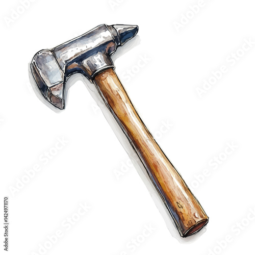 Heavy‑duty building hammer, watercolor illustration, isolated on a white background.

