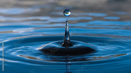 macro drop falling onto the surface of the water