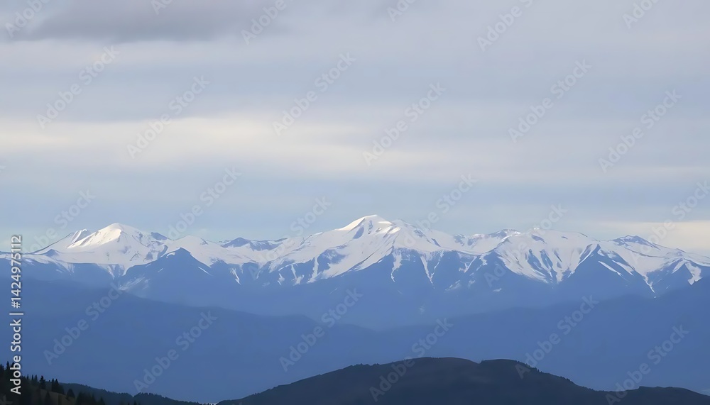 Aesthetic Panorama: Tranquil Snowy Mountain Range Under a Cloudy Sky Scenery Aesthetic Panorama: Tranquil Snowy Mountain Range Under a Cloudy Sky Scenery