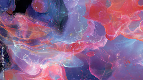 Vibrant slide wallpaper showcasing generative AI algorithms with neon lights, metallic & plastic textures in bright reds, purples, and blues. Futuristic & eye-catching