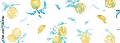 水彩のレモンイラスト。水彩画のレモンベクター素材。夏のレモン背景イラスト。Watercolor lemon illustration. Watercolor lemon vector material. Summer lemon background illustration.