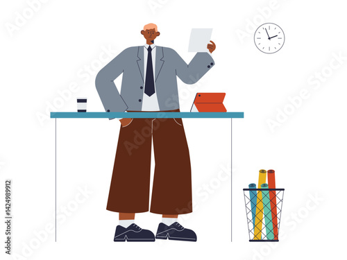Businessman works from office or home. Busy People illustration. Flat vector illustration concept.