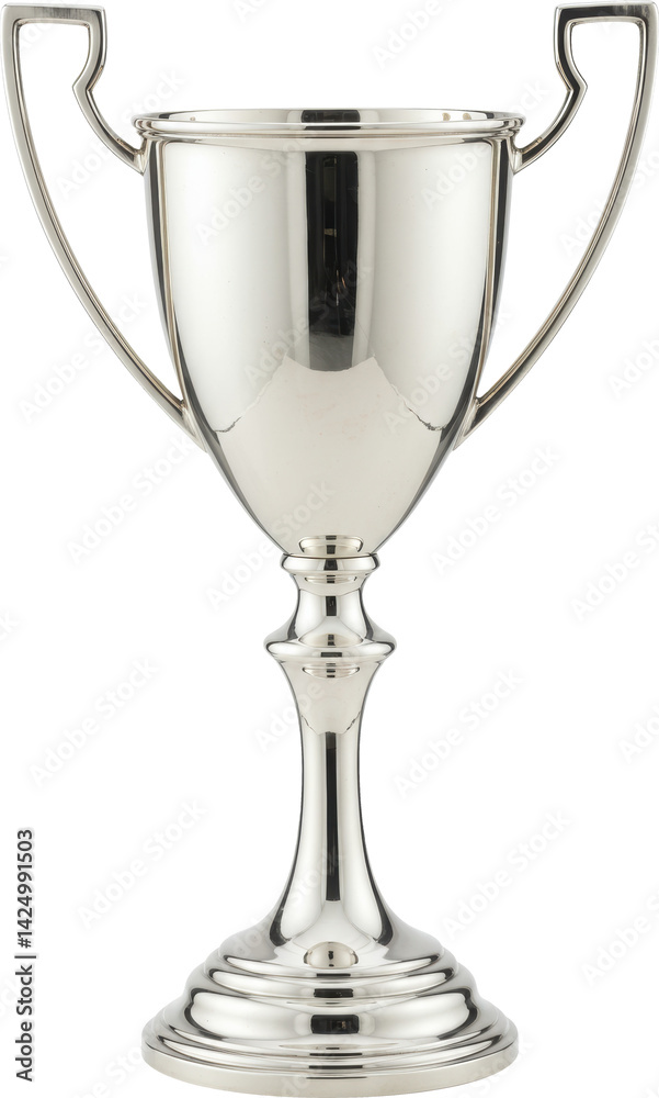 Silver trophy cup on transparent background