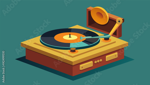 A dusty record player once belonging to a greatgreatgrandparent still in use and playing the same cherished records. Vector illustration