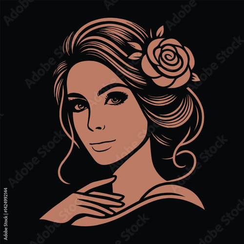 woman with long hair on black background