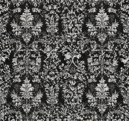 Intricate black & white damask wallpaper; seamless gothic floral pattern , floral, pattern, acanthus