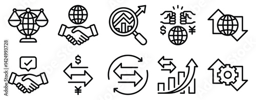 Fair Trade Icon Set Line Style Collection representing ethical commerce and sustainable sourcing suitable for advocacy campaigns product labeling and educational materials