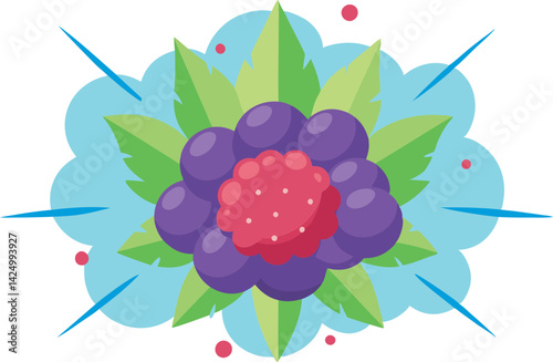 A vibrant vector art illustration featuring an explosion of assorted berries in vivid colors, perfect for summer-themed or fruity design projects.