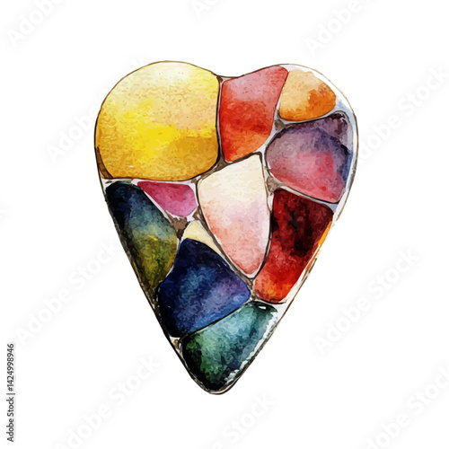 Guitar pick, watercolor illustration, isolated on a white background.

