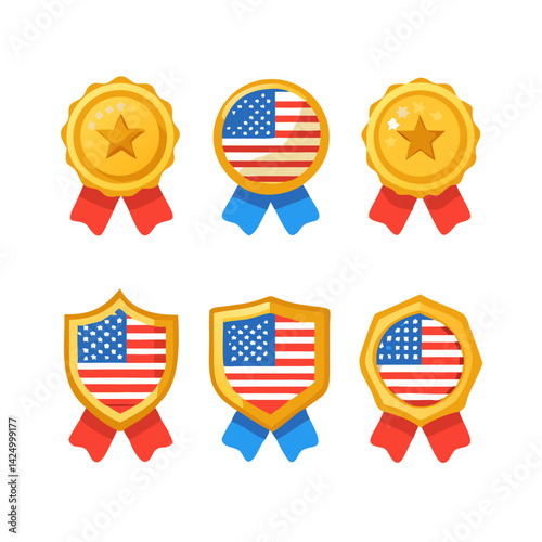 set of gold badge and with usa flag