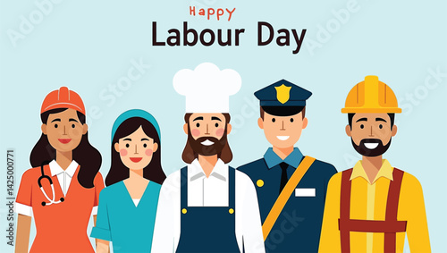 Happy Labour Day Diverse Workers Illustration