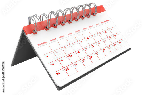 3D Calendar with Red Elements on Transparent Background Isolated