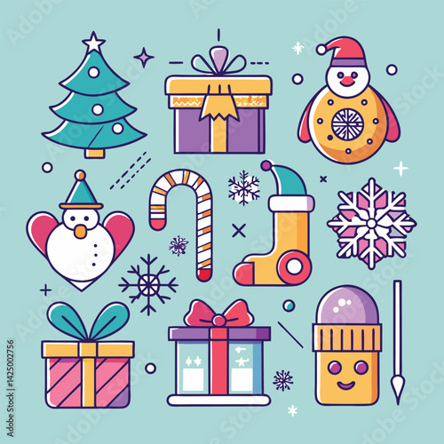 Cute Christmas Icons Collection Festive Holiday Design Elements