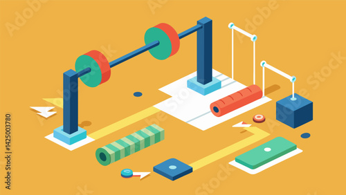 For those looking to increase the intensity of their rehab the soft track area offers additional resistance bands and weights.. Vector illustration