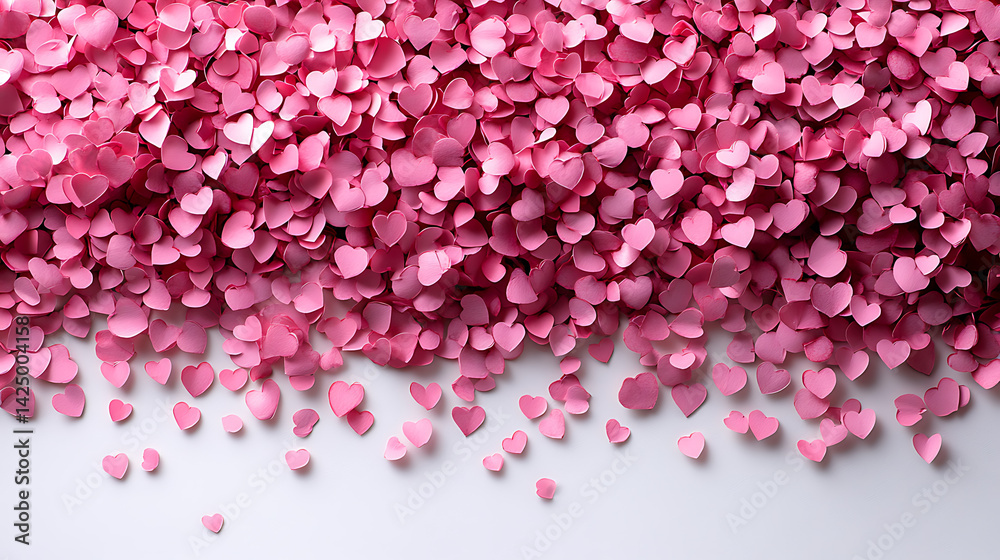 Fototapeta premium Abundance of pink paper hearts isolated on white background for celebrations